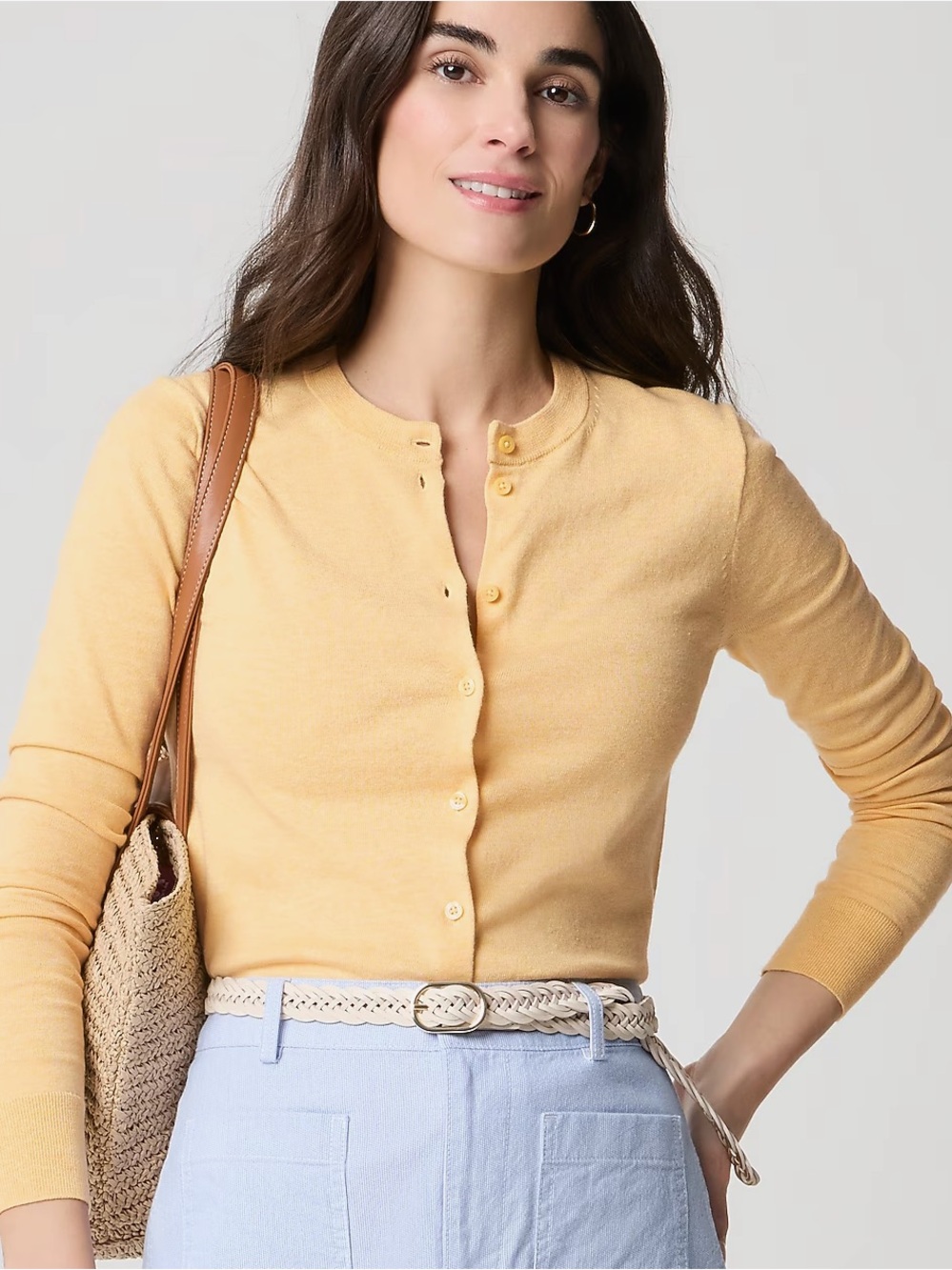 J. Crew Sunny Yellow Crewneck Button-Front Cardigan - Picture 3 of 4